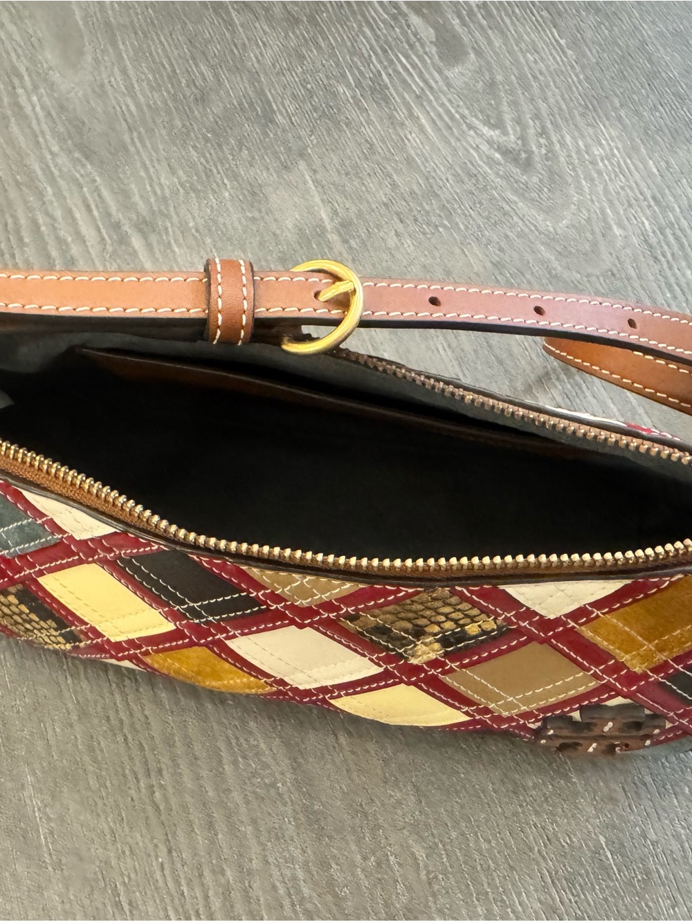 Tory Burch Patchwork Quilted Leather Wristlet in Red, Cream, Tan & Brown - Picture 5 of 5